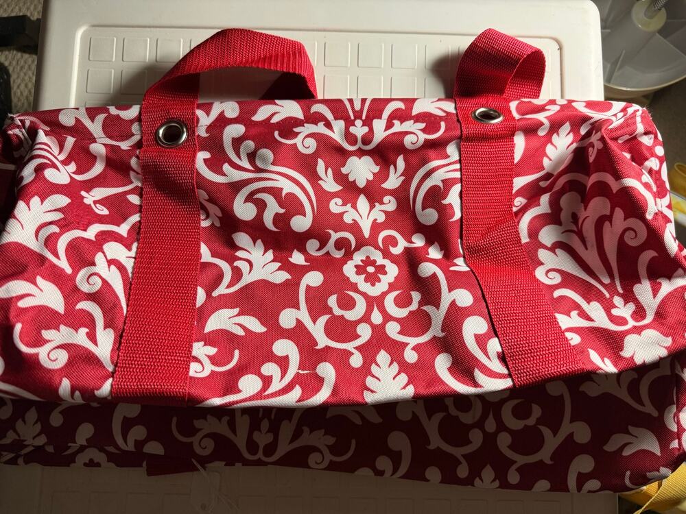 Thirty-one red & white paisley medium utility tote storage basket